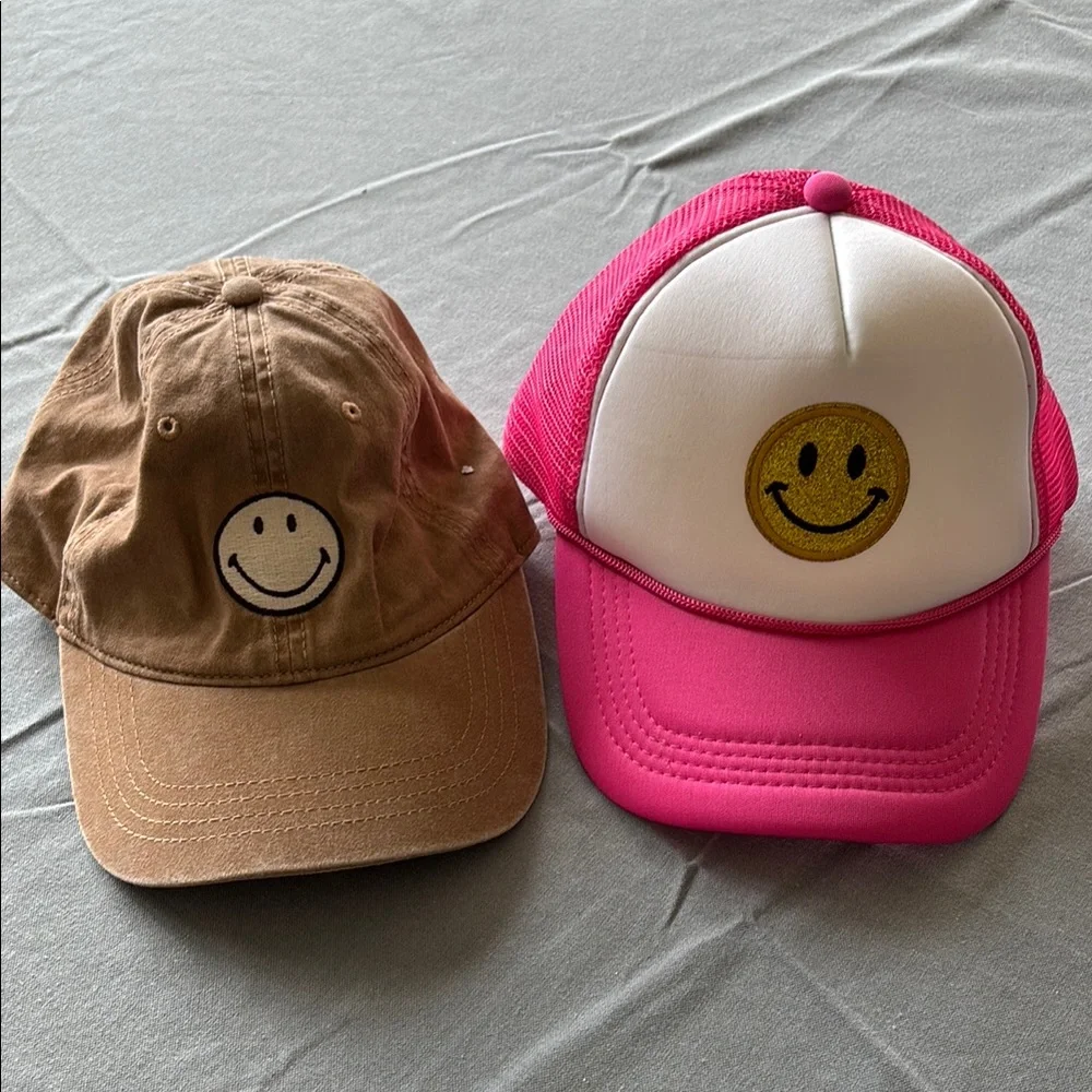 Brown and Pink Caps with Smiley Faces